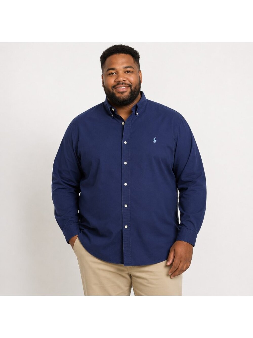 Ralph Lauren Mens 2XLT Tall Button Down Shirt Navy Blue 100% Cotton Stretch